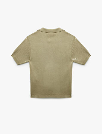 Pullu Payetli Kısa Kollu Triko Polo Yaka Kazak