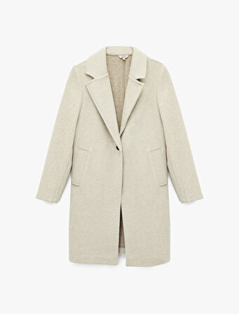 Uzun Kollu Düğmeli Cepli Kruvaze Uzun Kaşe Kaban