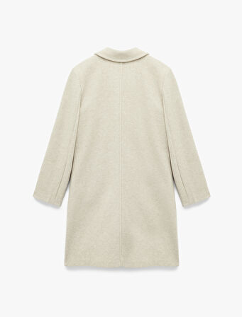 Uzun Kollu Düğmeli Cepli Kruvaze Uzun Kaşe Kaban