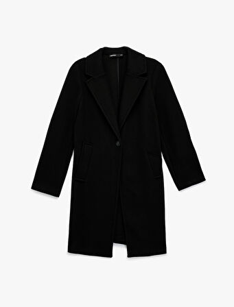 Uzun Kollu Düğmeli Cepli Kruvaze Uzun Kaşe Kaban