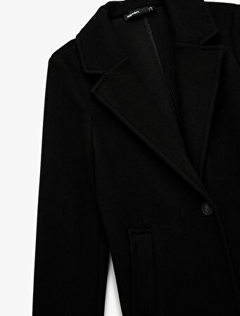 Uzun Kollu Düğmeli Cepli Kruvaze Uzun Kaşe Kaban