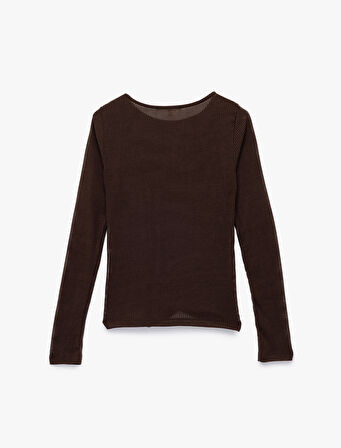 Slim Fit Uzun Kollu Bisiklet Yaka Basic Fitilli Tişört