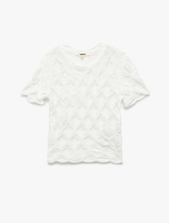 Bürümcük Kumaş Dokulu Slim Fit Kısa Kollu Bisiklet Yaka Tişört