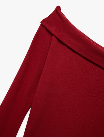 Pamuklu Slim Fit Uzun İspanyol Kollu Omzu Açık Tişört