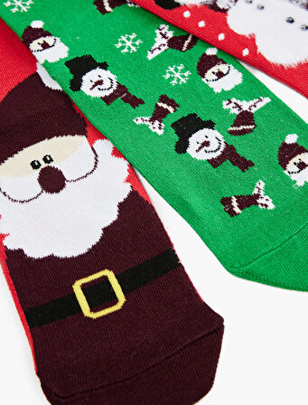 Çok Renkli Pamuklu Soket 3'lü Yılbaşı Çorabı Seti