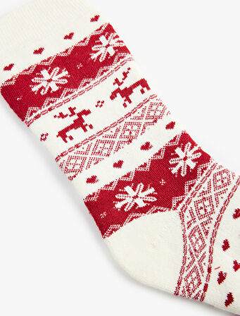 Pamuklu Yılbaşı Temalı Havlu Soket Çorap
