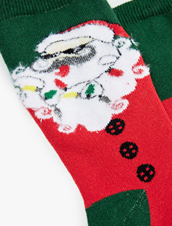 Renk Bloklu Pamuklu Havlu Soket Yılbaşı Çorabı