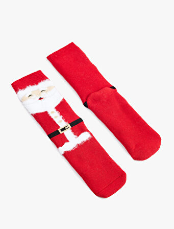 Noel Baba Baskılı Tüy Detaylı Pamuklu Havlu Soket Çorap
