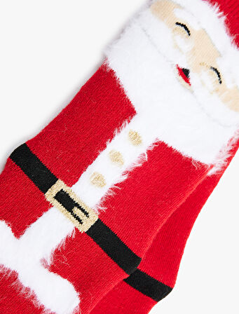 Noel Baba Baskılı Tüy Detaylı Pamuklu Havlu Soket Çorap