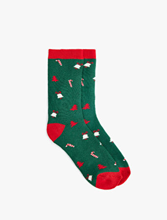 Pamuklu Çok Renkli Yılbaşı Temalı Soket Havlu Çorap