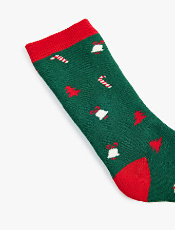 Pamuklu Çok Renkli Yılbaşı Temalı Soket Havlu Çorap