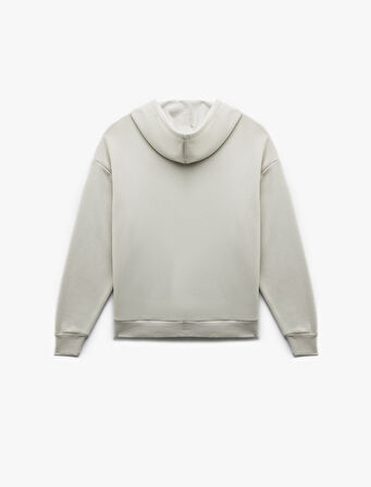 Yıldız Baskılı Şardonlu Kapüşonlu Kanguru Cepli Oversize Fermuarlı Sweatshirt