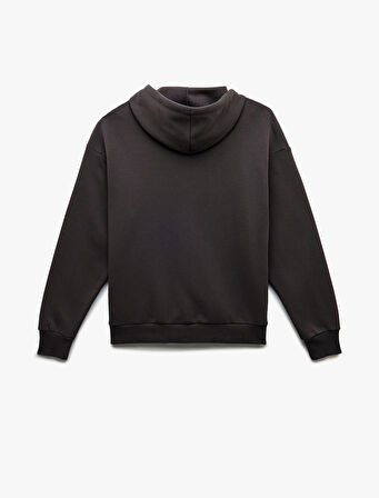 Şardonlu Uzun Kollu Kapüşonlu Kanguru Cepli Oversize Fermuarlı Sweatshirt