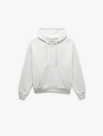 Şardonlu Uzun Kollu Kapüşonlu Kanguru Cepli Oversize Fermuarlı Sweatshirt