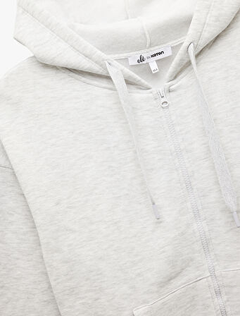 Şardonlu Uzun Kollu Kapüşonlu Kanguru Cepli Oversize Fermuarlı Sweatshirt