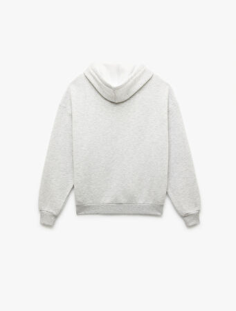 Şardonlu Uzun Kollu Kapüşonlu Kanguru Cepli Oversize Fermuarlı Sweatshirt