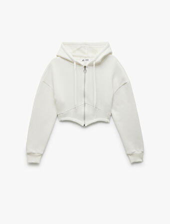 Korse Detaylı Fermuarlı Kapüşonlu Şardonlu Crop Sweatshirt