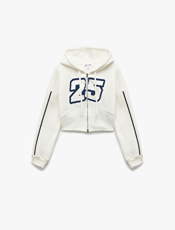 Şardonlu Fermuarlı Korse Detaylı Baskılı Kapüşonlu Sweatshirt