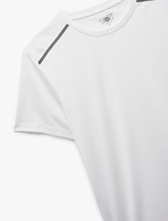 Kısa Kollu Regular Fit Çizgi Detaylı Bisiklet Yaka Spor Tişört