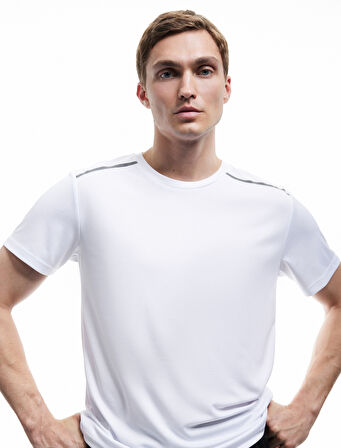 Kısa Kollu Regular Fit Çizgi Detaylı Bisiklet Yaka Spor Tişört