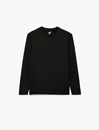 Rahat Kalıp Dikiş Detaylı Bisiklet Yaka Uzun Kollu Basic Spor Tişört