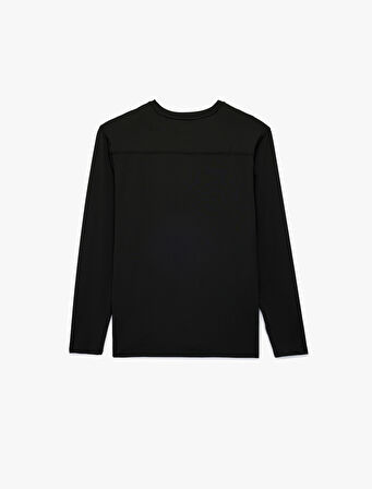 Rahat Kalıp Dikiş Detaylı Bisiklet Yaka Uzun Kollu Basic Spor Tişört