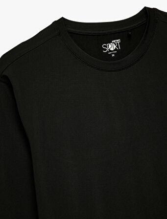 Rahat Kalıp Dikiş Detaylı Bisiklet Yaka Uzun Kollu Basic Spor Tişört