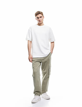 Kısa Kollu Bisiklet Yaka Şardonlu Basic Oversize Tişört