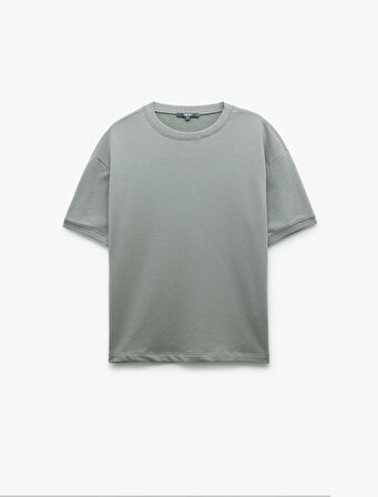 Kısa Kollu Bisiklet Yaka Şardonlu Basic Oversize Tişört