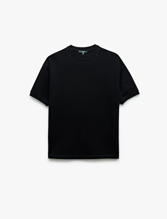 Kısa Kollu Bisiklet Yaka Şardonlu Basic Oversize Tişört