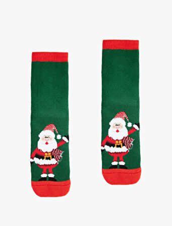 Pamuklu Noel Baba Baskılı Yılbaşı Çorap