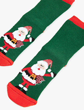 Pamuklu Noel Baba Baskılı Yılbaşı Çorap