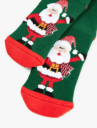 Pamuklu Noel Baba Baskılı Yılbaşı Çorap