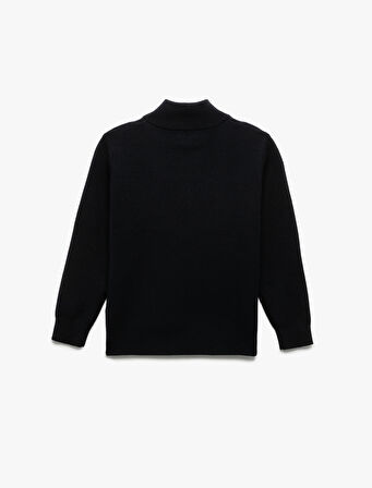 Yarım Fermuarlı Uzun Kollu Viskon Karışımlı Triko Kazak