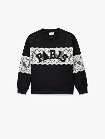 Uzun Kollu Bisiklet Yaka İşlemeli Sweatshirt