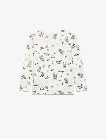 Pamuklu Uzun Kollu Bisiklet Yaka Bale Baskılı Tişört