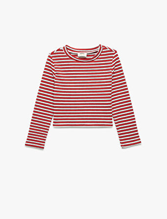 Uzun Kollu Bisiklet Yaka Ribanalı Çizgili Tişört