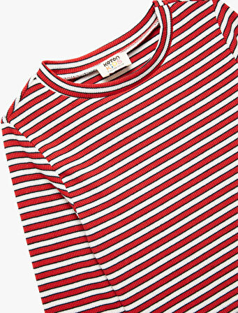 Uzun Kollu Bisiklet Yaka Ribanalı Çizgili Tişört