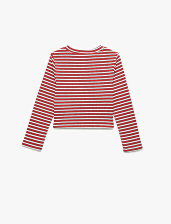 Uzun Kollu Bisiklet Yaka Ribanalı Çizgili Tişört