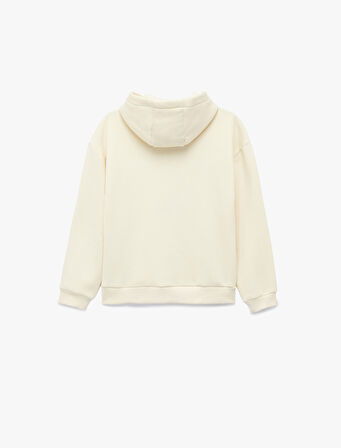 Uzun Kollu Ayıcık Baskı Detaylı Oversize Kapşonlu Sweatshirt