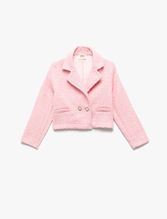 Kruvaze Yaka Düğmeli Uzun Kollu Tüvit Ceket