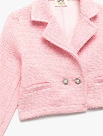 Kruvaze Yaka Düğmeli Uzun Kollu Tüvit Ceket