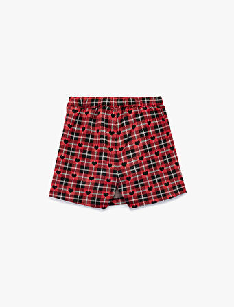 Ekose Desenli Kalp Baskılı Şort Etek