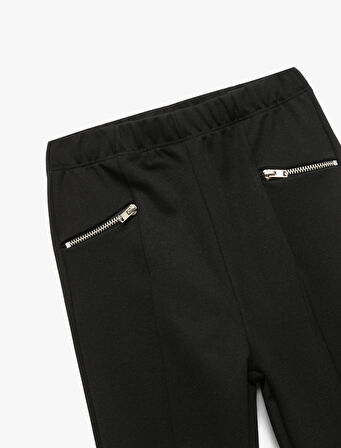 Fermuar Detaylı Viskon Karışımlı İspanyol Paça Pantolon