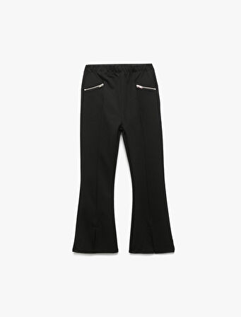 Fermuar Detaylı Viskon Karışımlı İspanyol Paça Pantolon