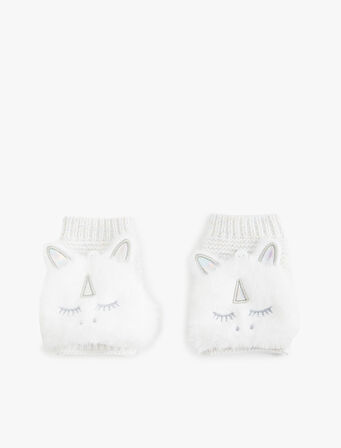 Peluş Detaylı Unicornlu Örgü Eldiven