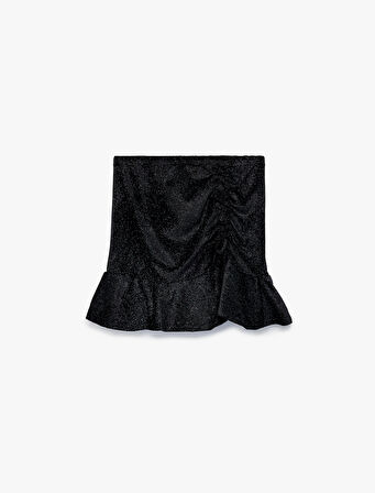 Beli Lastikli Drapeli Simli Fırfırlı Etek