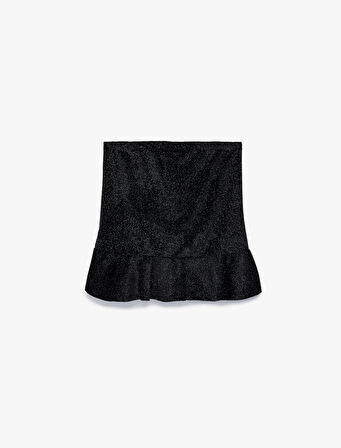 Beli Lastikli Drapeli Simli Fırfırlı Etek