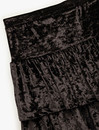 A Kesim Katlı Kadife Etek