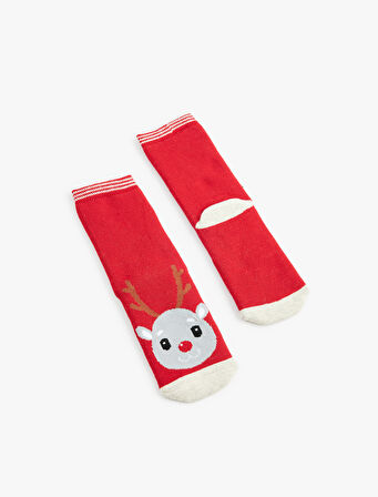 Geyik Detaylı Pamuklu Havlu Çorap 